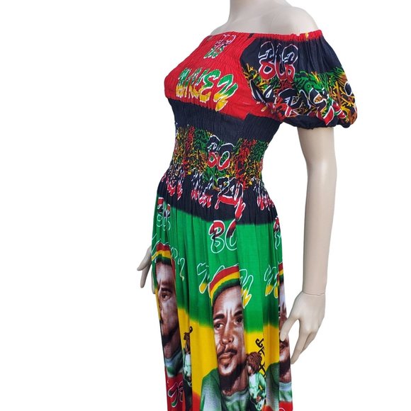 Bob Marley Maxi Dress S M L XL Reggae Rasta Jamaica One Love - Picture 6 of 11